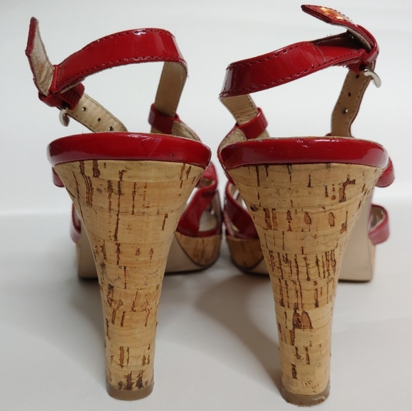Yellow Box Laurie Bright Cherry Red Faux Leather Straps Cork Heels Size 8.5 - Picture 8 of 15